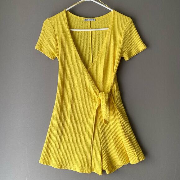 Zara sz S yellow mini faux wrap romper - Picture 1 of 8
